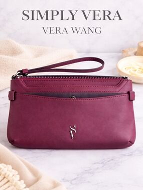 Simply Vera Vera Wang Burgundy Wristlet Wallet Clutch Zip Pouch